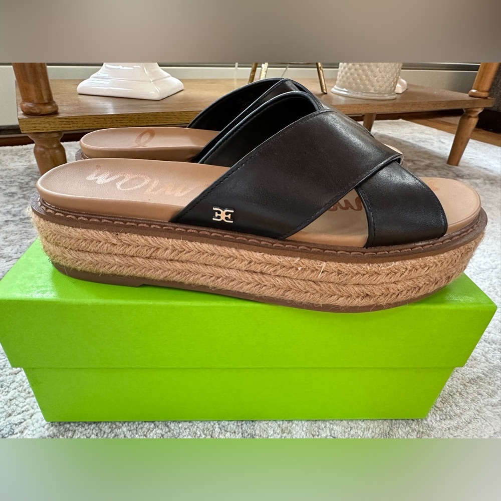 💕 Sam Edelman 💕 Korina Leather Slip On Platform Sandals - Picture 4 of 8